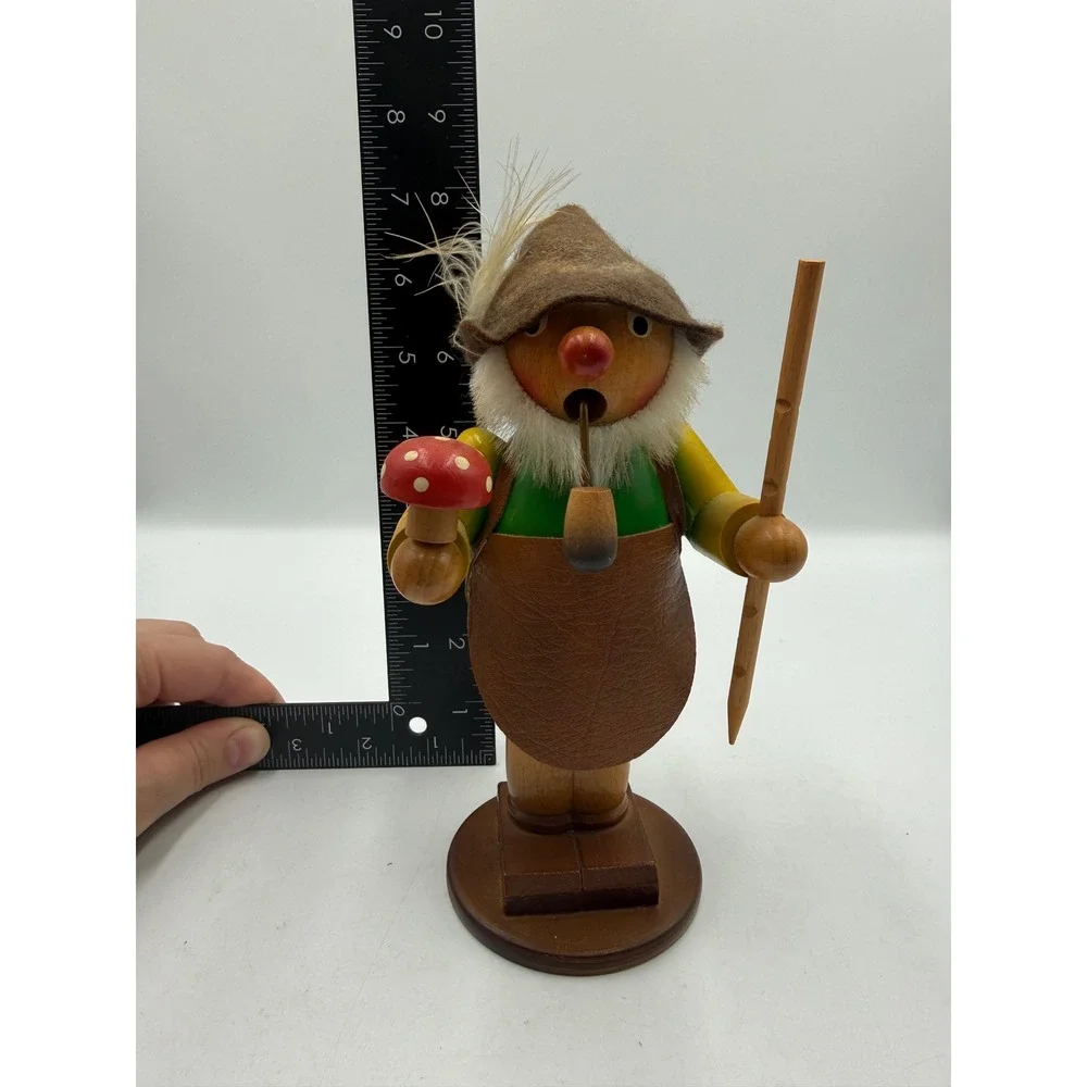 Vtg 1984‎ Steinbach German Wood Smoker Woodsman Lucky Mushroom Picker Signed 10
